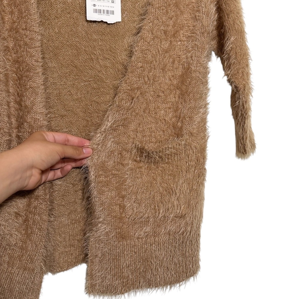Zara Kids Fuzzy Eyelash Knit Camel Brown Open Front Cardigan Girls Size 6 NWT - Picture 4 of 7